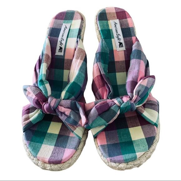 American eagle plaid wedges espadrilles shoes sandals size 7 - Picture 1 of 10